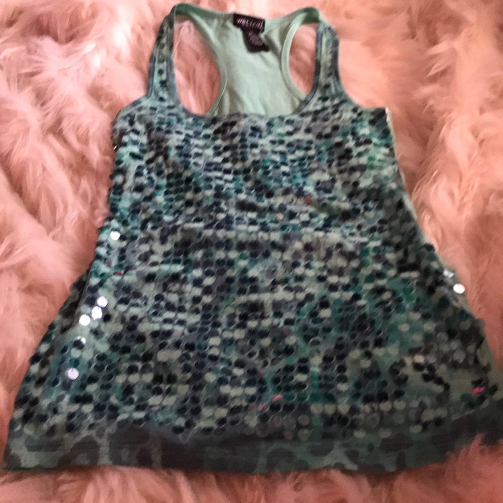 Aqua and Blue Sequin Tank Top XS